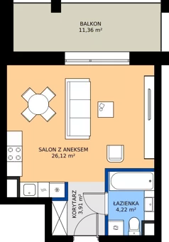 1 pokój, mieszkanie 34,25 m², piętro 1, oferta nr 1.02., Verde Casa, Łódź, Górna, ul. Felszczyńskiego 30