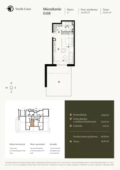1 pokój, mieszkanie 46,91 m², parter, oferta nr 0.08, Verde Casa, Łódź, Górna, ul. Felszczyńskiego 30