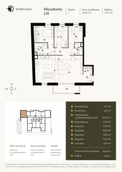 4 pokoje, mieszkanie 91,93 m², piętro 1, oferta nr 1.01., Verde Casa, Łódź, Górna, ul. Felszczyńskiego 30