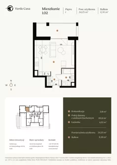 1 pokój, mieszkanie 34,25 m², piętro 1, oferta nr 1.02., Verde Casa, Łódź, Górna, ul. Felszczyńskiego 30