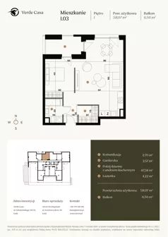 1 pokój, mieszkanie 58,07 m², piętro 1, oferta nr 1.03., Verde Casa, Łódź, Górna, ul. Felszczyńskiego 30