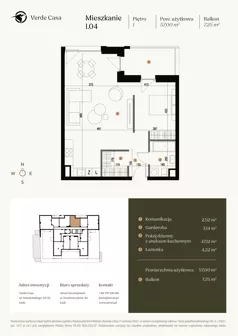 1 pokój, mieszkanie 57,00 m², piętro 1, oferta nr 1.04., Verde Casa, Łódź, Górna, ul. Felszczyńskiego 30