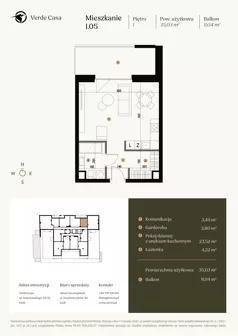 1 pokój, mieszkanie 35,03 m², piętro 1, oferta nr 1.05., Verde Casa, Łódź, Górna, ul. Felszczyńskiego 30