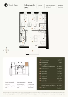 4 pokoje, mieszkanie 81,34 m², piętro 1, oferta nr 1.06., Verde Casa, Łódź, Górna, ul. Felszczyńskiego 30