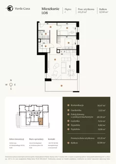 3 pokoje, mieszkanie 65,21 m², piętro 1, oferta nr 1.08., Verde Casa, Łódź, Górna, ul. Felszczyńskiego 30