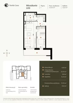 2 pokoje, mieszkanie 57,36 m², piętro 1, oferta nr 1.09., Verde Casa, Łódź, Górna, ul. Felszczyńskiego 30