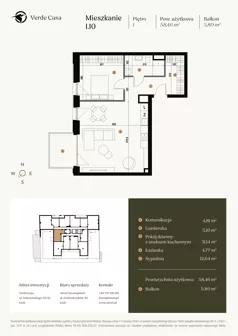2 pokoje, mieszkanie 58,46 m², piętro 1, oferta nr 1.10., Verde Casa, Łódź, Górna, ul. Felszczyńskiego 30
