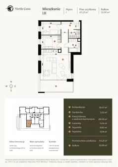 3 pokoje, mieszkanie 65,21 m², piętro 1, oferta nr 1.11., Verde Casa, Łódź, Górna, ul. Felszczyńskiego 30