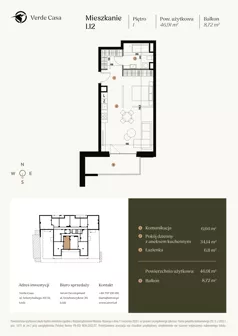 1 pokój, mieszkanie 46,91 m², piętro 1, oferta nr 1.12., Verde Casa, Łódź, Górna, ul. Felszczyńskiego 30