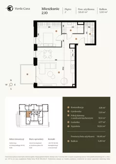 2 pokoje, mieszkanie 58,46 m², piętro 2, oferta nr 2.10., Verde Casa, Łódź, Górna, ul. Felszczyńskiego 30