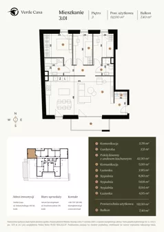 4 pokoje, mieszkanie 92,00 m², piętro 3, oferta nr 3.01., Verde Casa, Łódź, Górna, ul. Felszczyńskiego 30