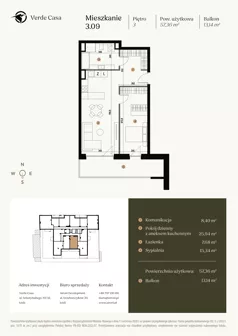 2 pokoje, mieszkanie 57,36 m², piętro 3, oferta nr 3.09., Verde Casa, Łódź, Górna, ul. Felszczyńskiego 30
