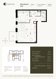 2 pokoje, mieszkanie 58,46 m², piętro 3, oferta nr 3.10., Verde Casa, Łódź, Górna, ul. Felszczyńskiego 30