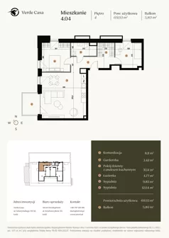 3 pokoje, mieszkanie 69,93 m², piętro 4, oferta nr 4.04., Verde Casa, Łódź, Górna, ul. Felszczyńskiego 30