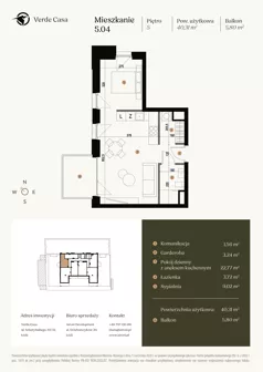 2 pokoje, mieszkanie 40,31 m², piętro 5, oferta nr 5.04., Verde Casa, Łódź, Górna, ul. Felszczyńskiego 30