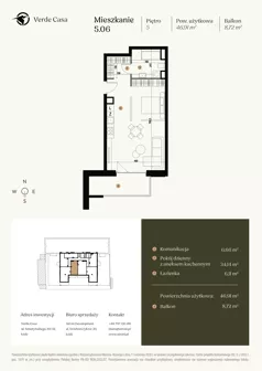 1 pokój, mieszkanie 46,91 m², piętro 5, oferta nr 5.06., Verde Casa, Łódź, Górna, ul. Felszczyńskiego 30