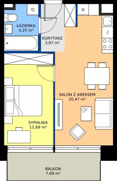2 pokoje, mieszkanie 41,38 m², piętro 3, oferta nr M33_KOR_52, KOR 52, Warszawa, Włochy, Okęcie, ul. Radarowa 66 