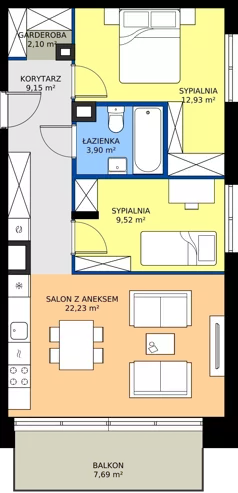 3 pokoje, apartament 59,83 m², piętro 3, oferta nr M31_KOR_52, KOR 52, Warszawa, Włochy, Okęcie, ul. Radarowa 66 