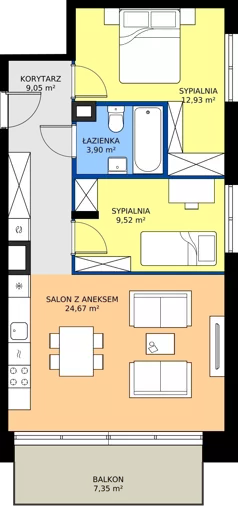 3 pokoje, apartament 60,07 m², piętro 1, oferta nr M08_KOR_52, KOR 52, Warszawa, Włochy, Okęcie, ul. Radarowa 66 