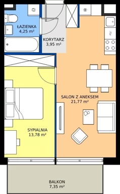 2 pokoje, apartament 43,89 m², piętro 1, oferta nr M10_KOR_52, KOR 52, Warszawa, Włochy, Okęcie, ul. Radarowa 66 