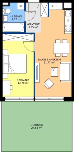 2 pokoje, apartament 43,75 m², parter, oferta nr M03_KOR_52, KOR 52, Warszawa, Włochy, Okęcie, ul. Radarowa 66 