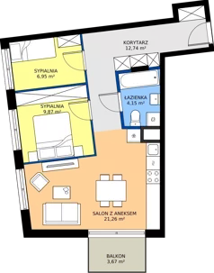 3 pokoje, mieszkanie 54,97 m², piętro 3, oferta nr M37_KOR_52, KOR 52, Warszawa, Włochy, Okęcie, ul. Radarowa 66 