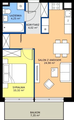 2 pokoje, mieszkanie 43,39 m², piętro 1, oferta nr M09_KOR_52, KOR 52, Warszawa, Włochy, Okęcie, ul. Radarowa 66 