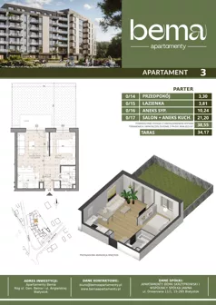 2 pokoje, apartament 38,55 m², parter, oferta nr 3, Apartamenty Bema, Białystok, ul. Gen Józefa Bema 36 
