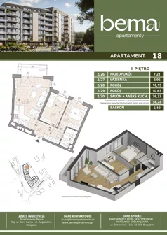 3 pokoje, apartament 58,28 m², piętro 2, oferta nr 18, Apartamenty Bema, Białystok, ul. Gen Józefa Bema 36 