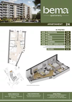 3 pokoje, apartament 56,65 m², piętro 3, oferta nr 24, Apartamenty Bema, Białystok, Przydworcowe, ul. Gen Józefa Bema 36 