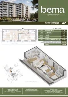 3 pokoje, apartament 50,78 m², piętro 6, oferta nr 42, Apartamenty Bema, Białystok, ul. Gen Józefa Bema 36 