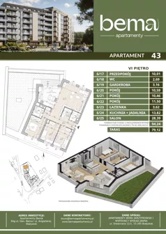 4 pokoje, apartament 94,24 m², piętro 6, oferta nr 43, Apartamenty Bema, Białystok, ul. Gen Józefa Bema 36 