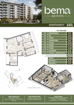 5 pokoi, apartament 109,86 m², piętro 7, oferta nr 101, Apartamenty Bema, Białystok, ul. Gen Józefa Bema 36 