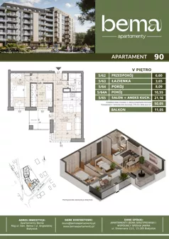 3 pokoje, apartament 50,05 m², piętro 5, oferta nr 90, Apartamenty Bema, Białystok, ul. Gen Józefa Bema 36 