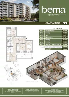 4 pokoje, apartament 77,09 m², piętro 6, oferta nr 99, Apartamenty Bema, Białystok, ul. Gen Józefa Bema 36 