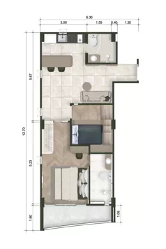 2 pokoje, apartament 55,03 m², piętro 3, oferta nr N304, The Trees Residence by Anocha, Choeng Thale, Soi Bang Thao 1