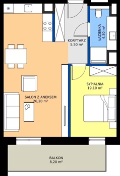 2 pokoje, apartament 46,90 m², piętro 2, oferta nr B17, Rezydencja Caro, Gliwice, Śródmieście, ul. Dolnych Wałów