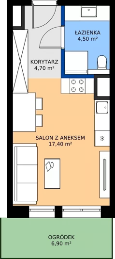 1 pokój, apartament 26,60 m², piętro 1, oferta nr B02, Rezydencja Caro, Gliwice, Śródmieście, ul. Dolnych Wałów