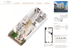 1 pokój, mieszkanie 26,60 m², piętro 1, oferta nr B02, Rezydencja Caro, Gliwice, Śródmieście, ul. Dolnych Wałów