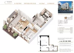 2 pokoje, mieszkanie 44,50 m², piętro 2, oferta nr B16, Rezydencja Caro, Gliwice, Śródmieście, ul. Dolnych Wałów