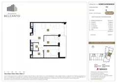 3 pokoje, mieszkanie 59,20 m², piętro 4, oferta nr 1.93, Residenza Belcanto, Kraków, Grzegórzki, ul. Kazimierza Kordylewskiego 3