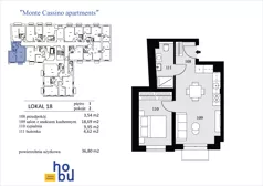 2 pokoje, mieszkanie 36,80 m², piętro 2, oferta nr 18, Monte Cassino Apartments, Świnoujście, Śródmieście, ul. Monte Cassino 7