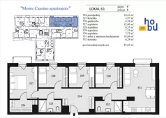 5 pokoi, mieszkanie 87,25 m², piętro 5, oferta nr 61, Monte Cassino Apartments, Świnoujście, Śródmieście, ul. Monte Cassino 7