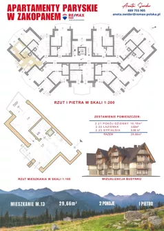 2 pokoje, apartament 29,66 m², piętro 1, oferta nr M.13, Apartamenty Paryskie, Zakopane, Pardałówka, ul. Paryskich 17A