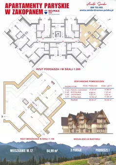 3 pokoje, apartament 54,99 m², piętro 2, oferta nr M.17, Apartamenty Paryskie, Zakopane, Pardałówka, ul. Paryskich 17A