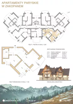 3 pokoje, apartament 45,22 m², piętro 1, oferta nr M.10, Apartamenty Paryskie, Zakopane, Pardałówka, ul. Paryskich 17A