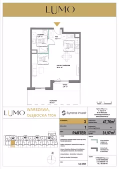 1 pokój, mieszkanie 47,76 m², parter, oferta nr 3, LUMO, Warszawa, Białołęka, Brzeziny, ul. Głębocka 110a