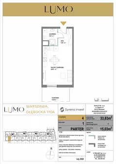 1 pokój, mieszkanie 33,83 m², parter, oferta nr 4, LUMO, Warszawa, Białołęka, Brzeziny, ul. Głębocka 110a