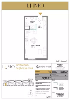 1 pokój, mieszkanie 33,83 m², piętro 2, oferta nr 16, LUMO, Warszawa, Białołęka, Brzeziny, ul. Głębocka 110a