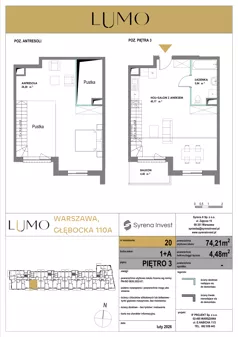 1 pokój, mieszkanie 74,21 m², piętro 3, oferta nr 20, LUMO, Warszawa, Białołęka, Brzeziny, ul. Głębocka 110a